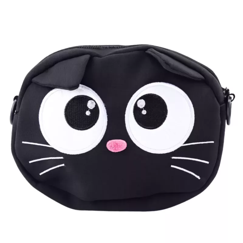 LEAN TOYS Bolso de gato con bolsillo con cremallera y correa ajustable negro 21 x 16 cm