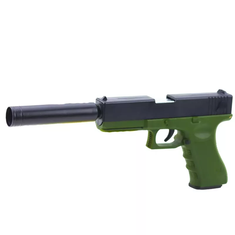 LEAN TOYS Pistola de juguete con dardos de espuma y casquillos verde - pack de 100