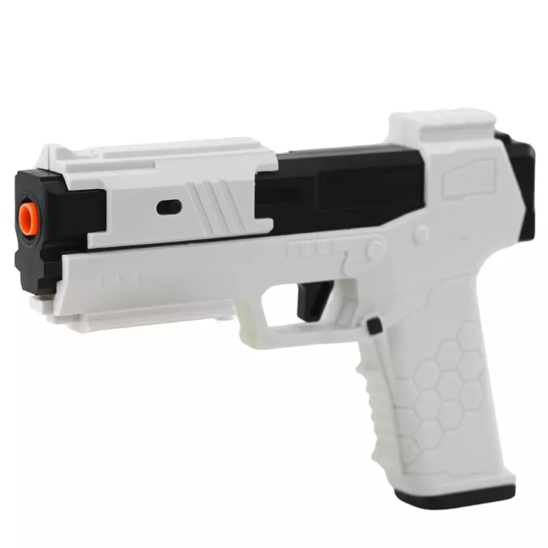 LEAN TOYS Pistola de juguete con dardos de espuma y casquillos blanco (pack de 100)