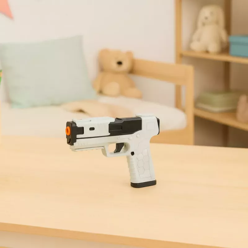 LEAN TOYS Pistola de juguete con dardos de espuma y casquillos blanco (pack de 100)