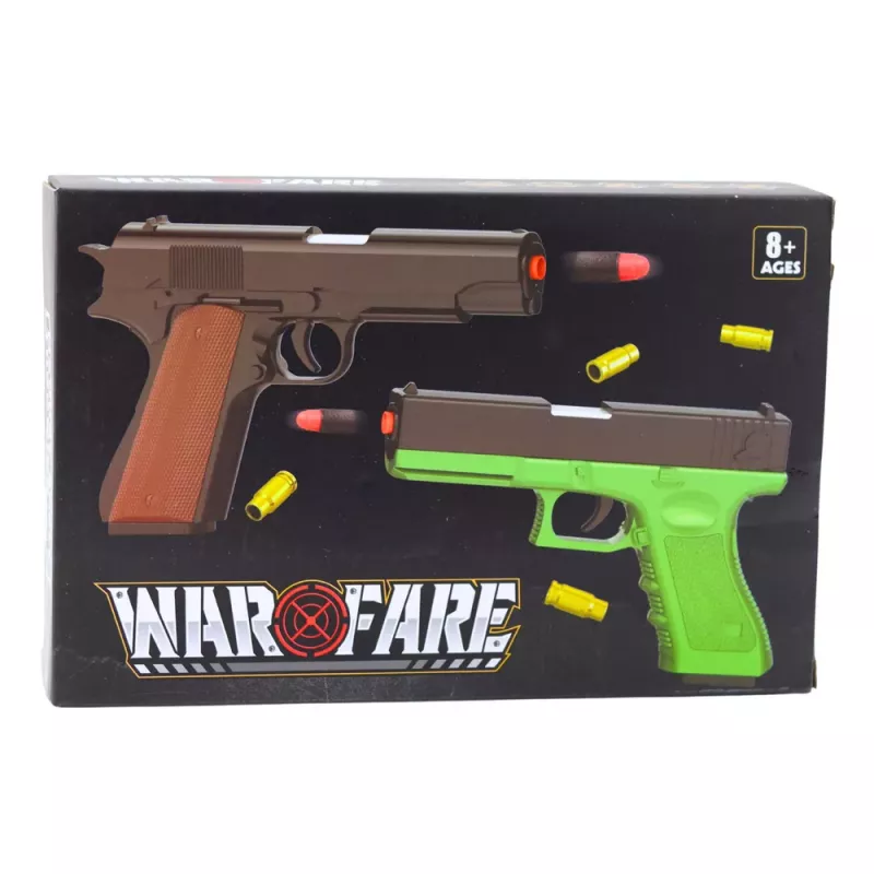 LEAN TOYS Pistola de juguete con dardos de espuma y casquillos blanco (pack de 100)