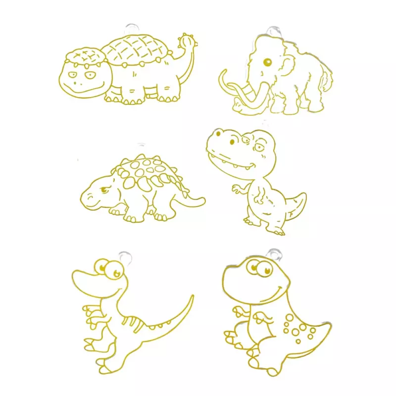 LEAN TOYS Set creativo DIY pintura sobre cristal llaveros dinosaurio rotuladores 6 uds.
