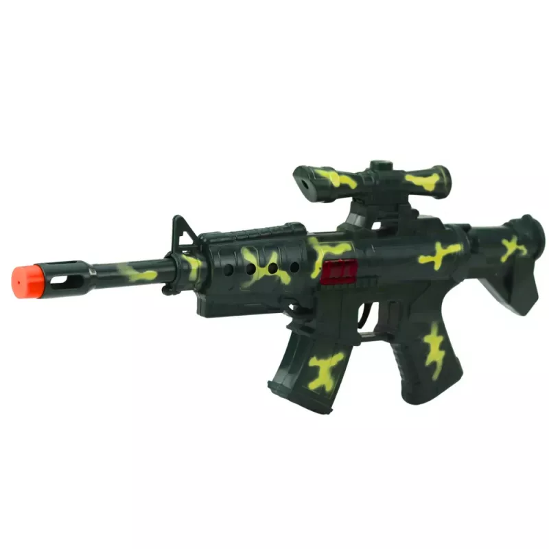 LEAN TOYS Set de rifle militar con accesorios de rifle, sonido de disparo, caqui