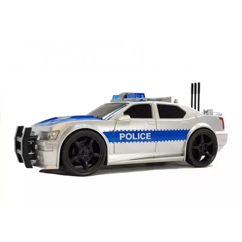 LEAN TOYS Coche de policía a pilas 1:20 luz y sonido plateado