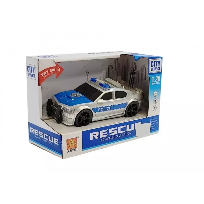 LEAN TOYS Coche de policía a pilas 1:20 luz y sonido plateado