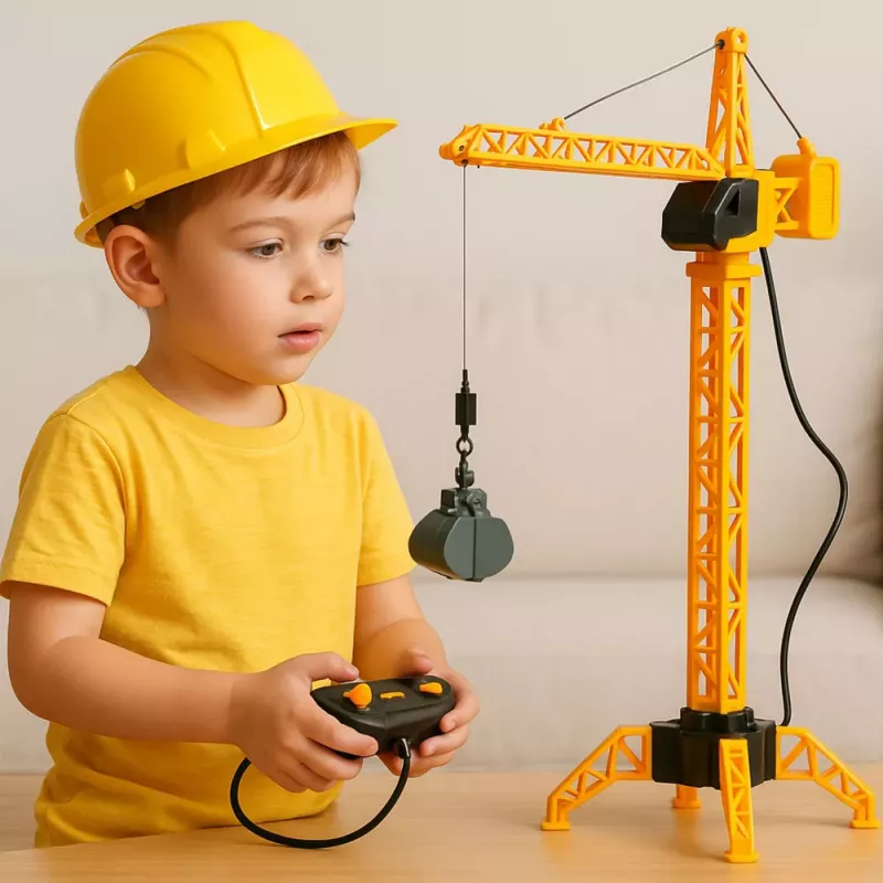 LEAN TOYS Grúa de construcción RC con mando a distancia y cable, giro 360° 71 cm