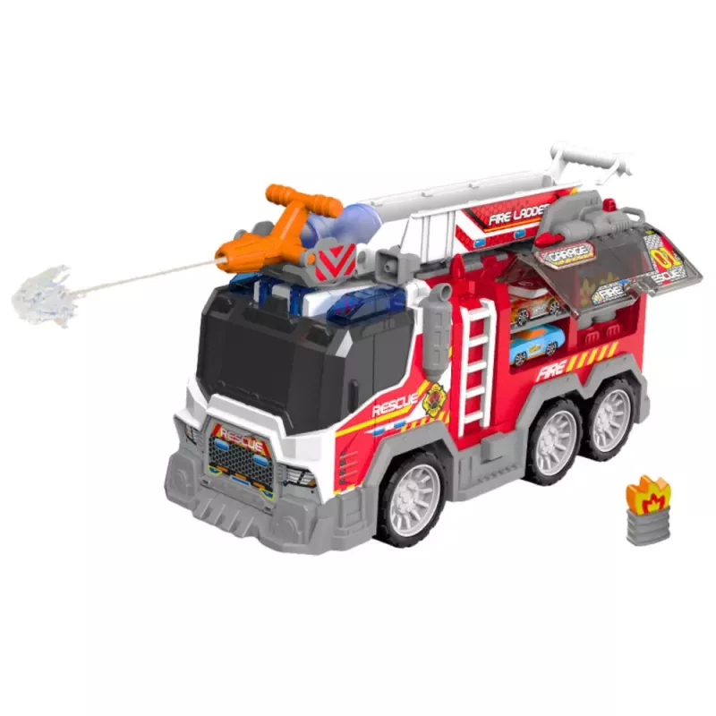 LEAN TOYS Camión de bomberos con tracción, elementos móviles, luces y sonidos
