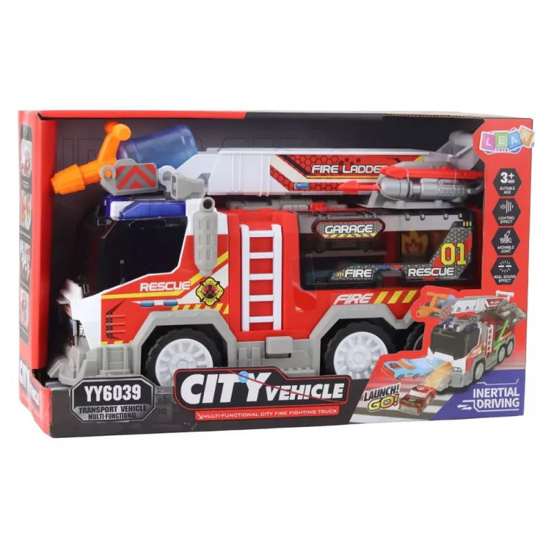 LEAN TOYS Camión de bomberos con tracción, elementos móviles, luces y sonidos