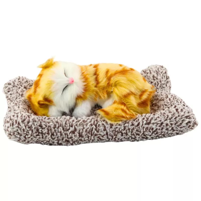 LEAN TOYS Figura de gato jengibre dormido sobre cojín con bolsa de pelo y sonidos