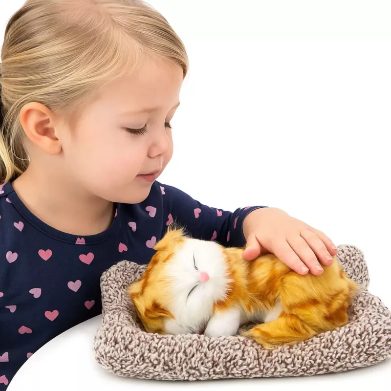 LEAN TOYS Figura de gato jengibre dormido sobre cojín con bolsa de pelo y sonidos