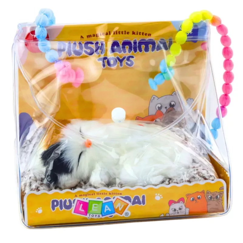 LEAN TOYS Figura de gato blanco dormido sobre cojín con bolsa de pelo y sonidos