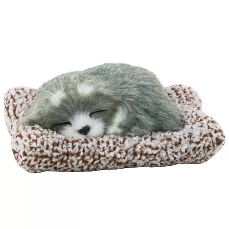 LEAN TOYS Figura de husky durmiendo sobre una almohada con bolsa de peluche y sonidos