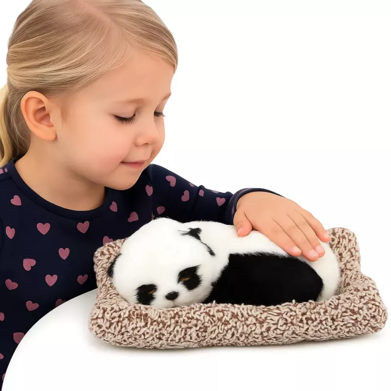 LEAN TOYS Figura de panda durmiendo sobre almohada con peluche y bolsa transparente