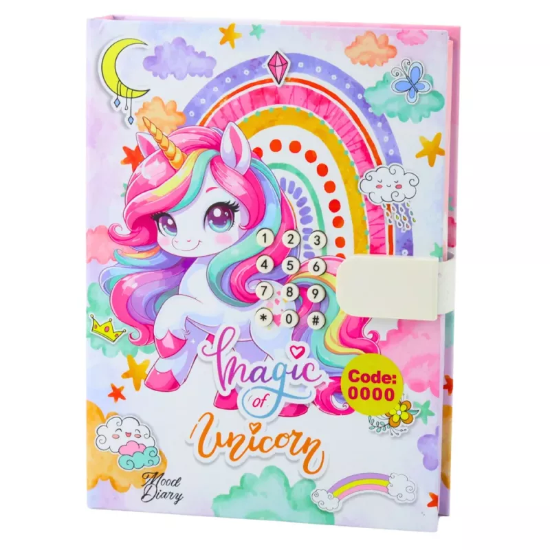LEAN TOYS Diario adorable con candado numérico y melodías de unicornio, 120 páginas, páginas rayadas de colores, tapa dura, para niñas a partir de 6 años