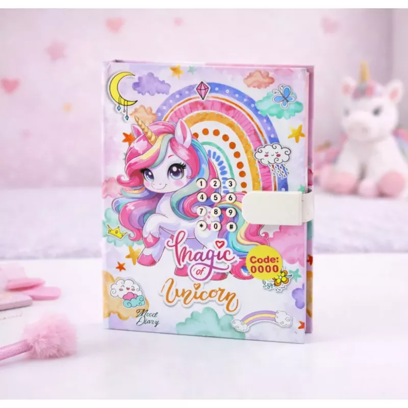 LEAN TOYS Diario adorable con candado numérico y melodías de unicornio, 120 páginas, páginas rayadas de colores, tapa dura, para niñas a partir de 6 años