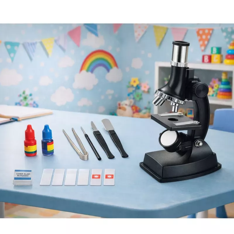 LEAN TOYS Microscopio educativo para niños con accesorios y aumento 300x - 1200x