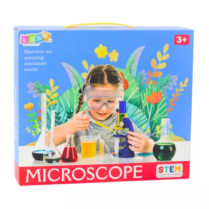LEAN TOYS Microscopio educativo para niños con accesorios y aumento 300x - 1200x