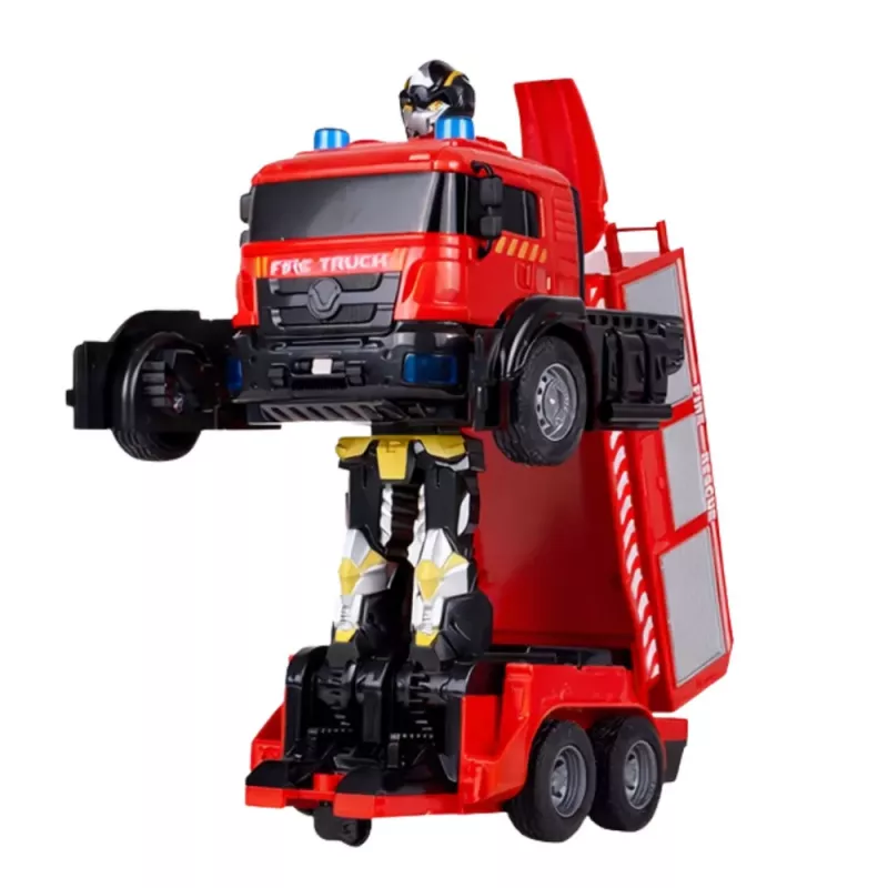 LEAN TOYS Coche robot de bomberos 2 en 1 teledirigido RC con luces, sonidos y agua