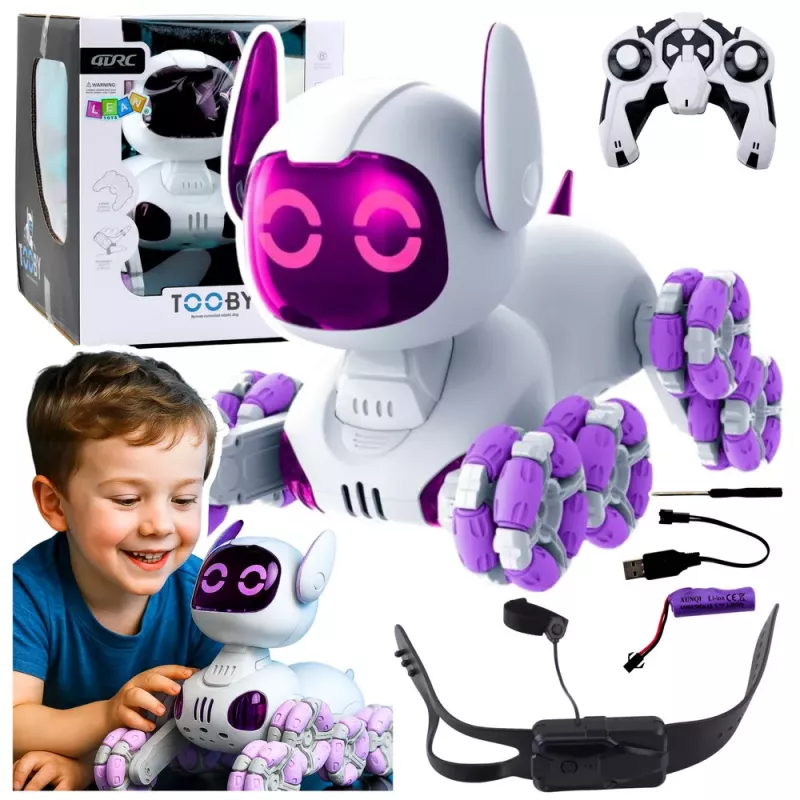 LEAN TOYS TOOBY Perro robot teledirigido RC 360° con luces y sonidos blanco y lila
