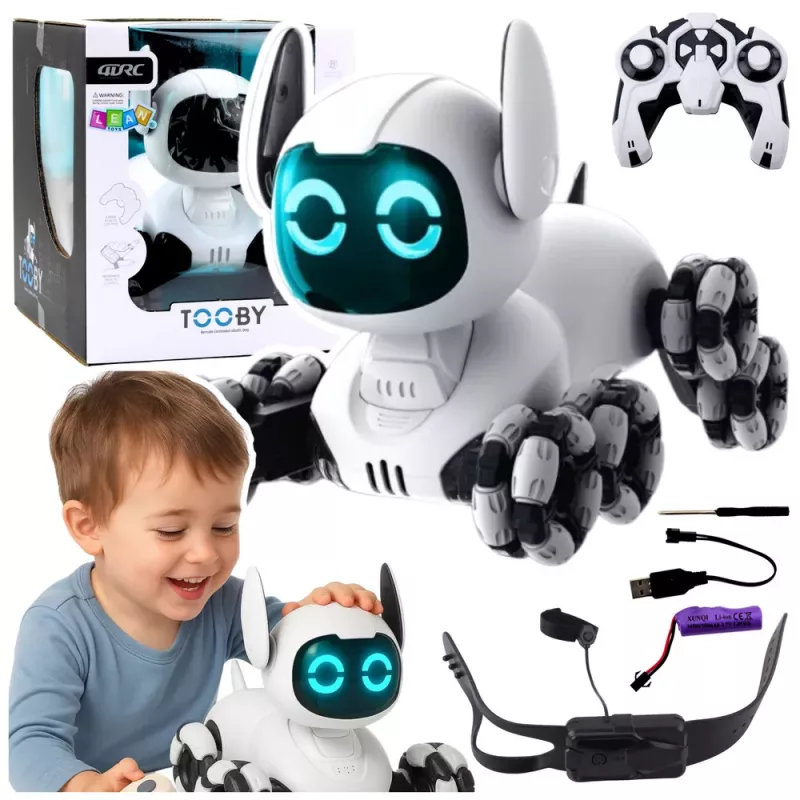 LEAN TOYS TOOBY Perro robot teledirigido RC 360° con luces y sonidos negro y blanco