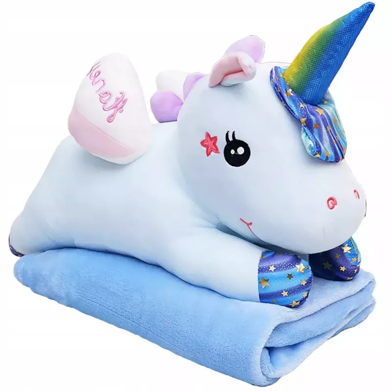 LEAN TOYS Peluche de unicornio con manta 160x110 cm azul 55 cm