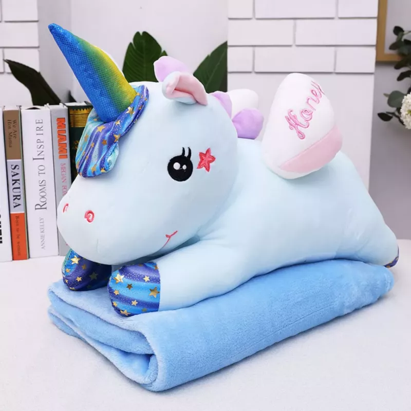 LEAN TOYS Peluche de unicornio con manta 160x110 cm azul 55 cm