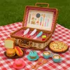LEAN TOYS Set de cesta de picnic con accesorios de comida trenzados 33 piezas