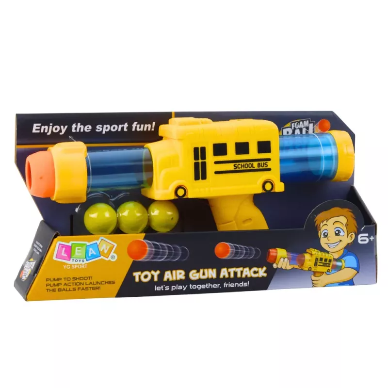 LEAN TOYS Pistola de balas de espuma blanda autobús escolar amarilla 6 uds.