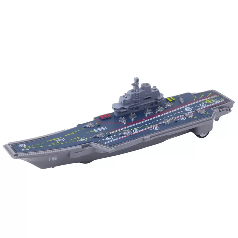 LEAN TOYS Portaaviones militar con luz y sonido, propulsión por fricción, 24 cm