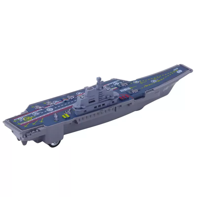 LEAN TOYS Portaaviones militar con luz y sonido, propulsión por fricción, 24 cm