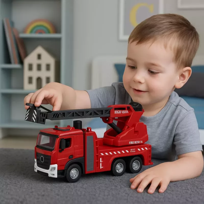 LEAN TOYS Camión de bomberos con manguera, chorro de agua, luces y sonidos