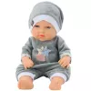 LEAN TOYS Muñeca bebé con pijama gris, gorro, brazos y piernas articulados, 30 cm