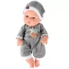 LEAN TOYS Muñeca bebé con pijama gris, gorro, brazos y piernas articulados, 30 cm