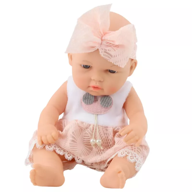 LEAN TOYS Muñeca bebé con vestido rosa, diadema, brazos y piernas articulados, 30 cm