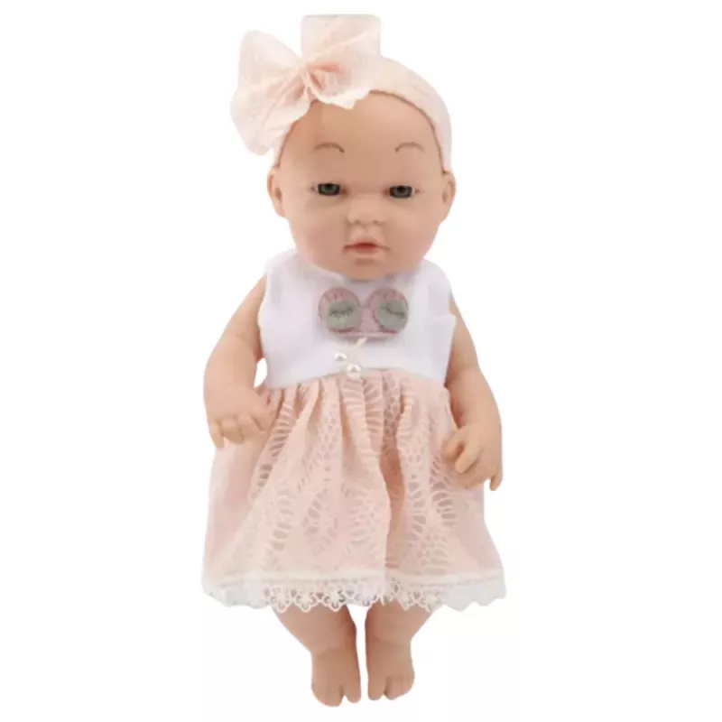 LEAN TOYS Muñeca bebé con vestido rosa, diadema, brazos y piernas articulados, 30 cm