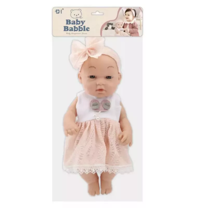 LEAN TOYS Muñeca bebé con vestido rosa, diadema, brazos y piernas articulados, 30 cm