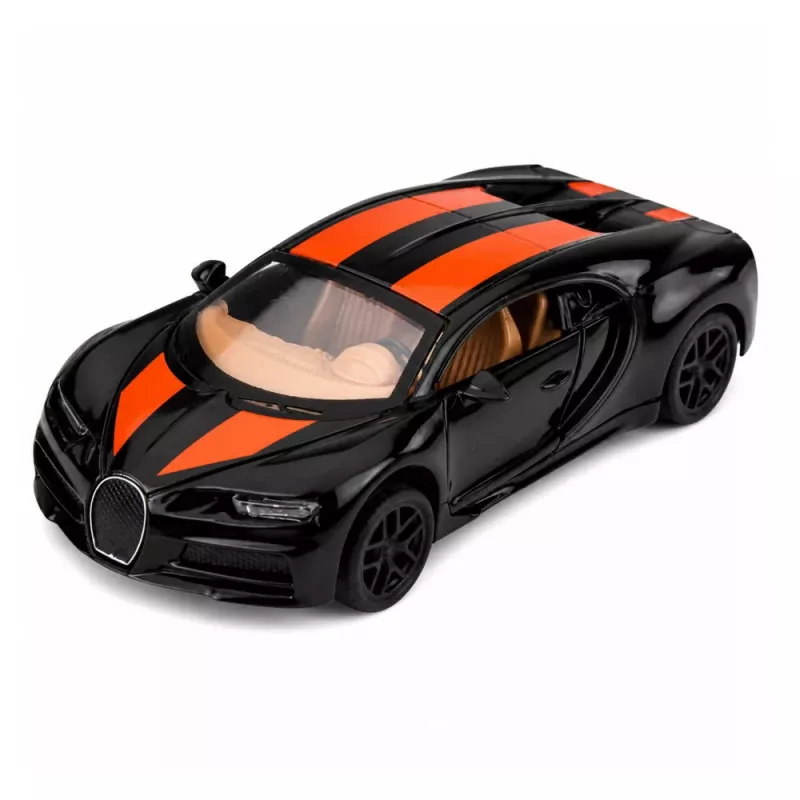 LEAN TOYS Coche de metal deportivo con luz y sonido, retroceso, negro, 1:32
