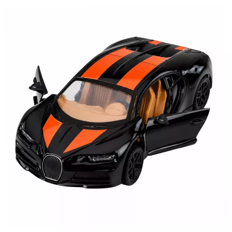 LEAN TOYS Coche de metal deportivo con luz y sonido, retroceso, negro, 1:32