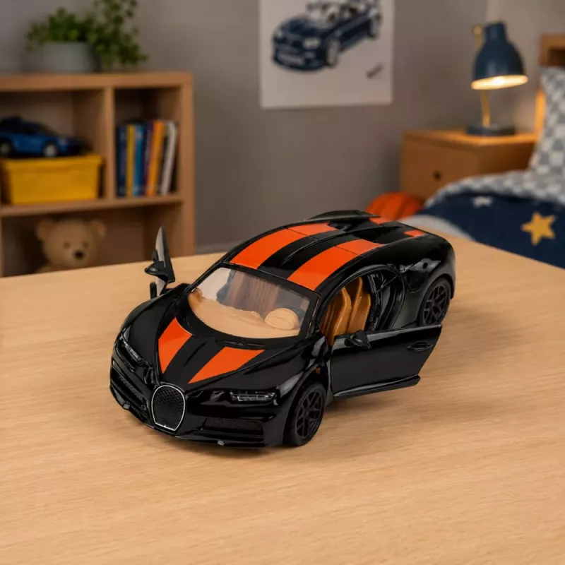 LEAN TOYS Coche de metal deportivo con luz y sonido, retroceso, negro, 1:32