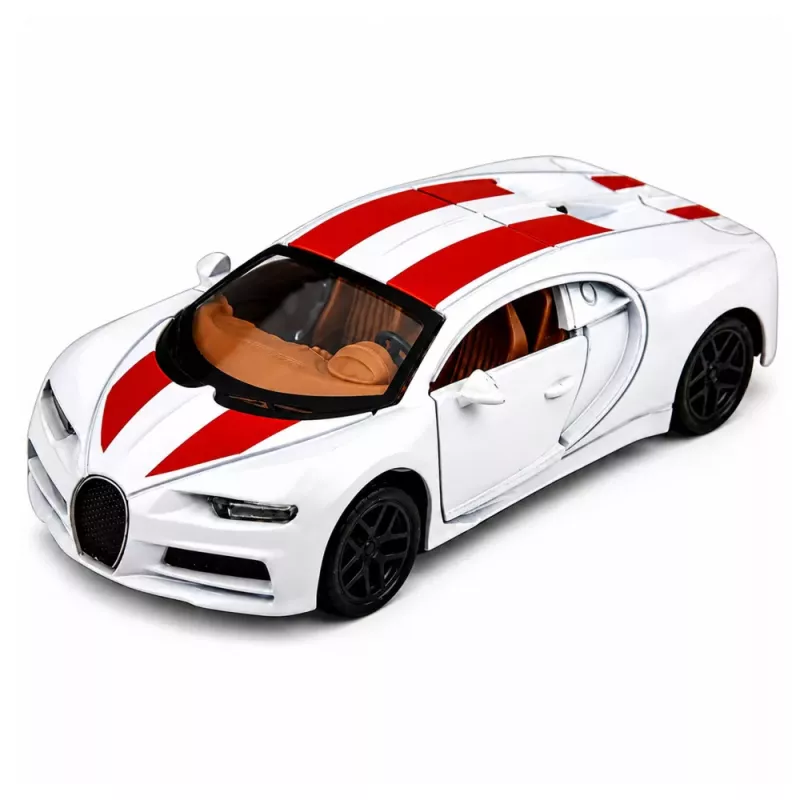LEAN TOYS Coche de metal deportivo con luz, sonido y propulsión por retroceso blanco 1:32