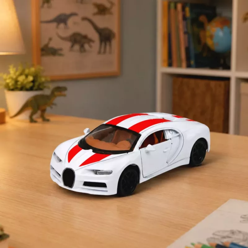 LEAN TOYS Coche de metal deportivo con luz, sonido y propulsión por retroceso blanco 1:32