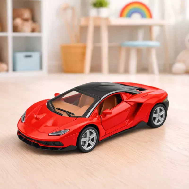 LEAN TOYS Coche deportivo de metal con puertas que se abren, luz y sonido, rojo, 1:32