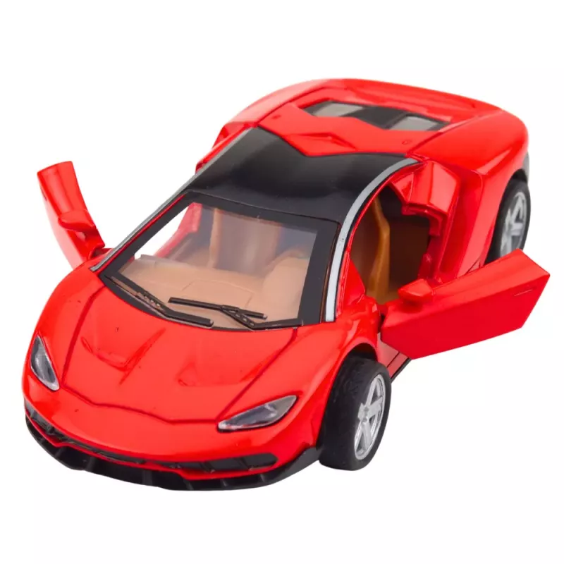 LEAN TOYS Coche deportivo de metal con puertas que se abren, luz y sonido, rojo, 1:32