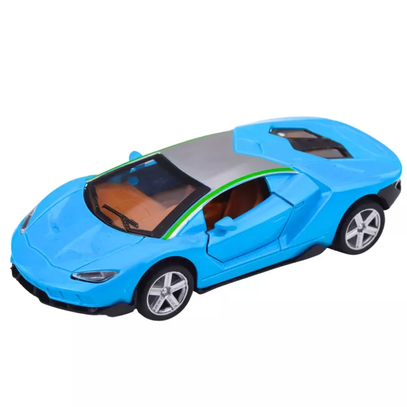 LEAN TOYS Coche deportivo de metal con propulsión, luces y sonidos azul 1:32