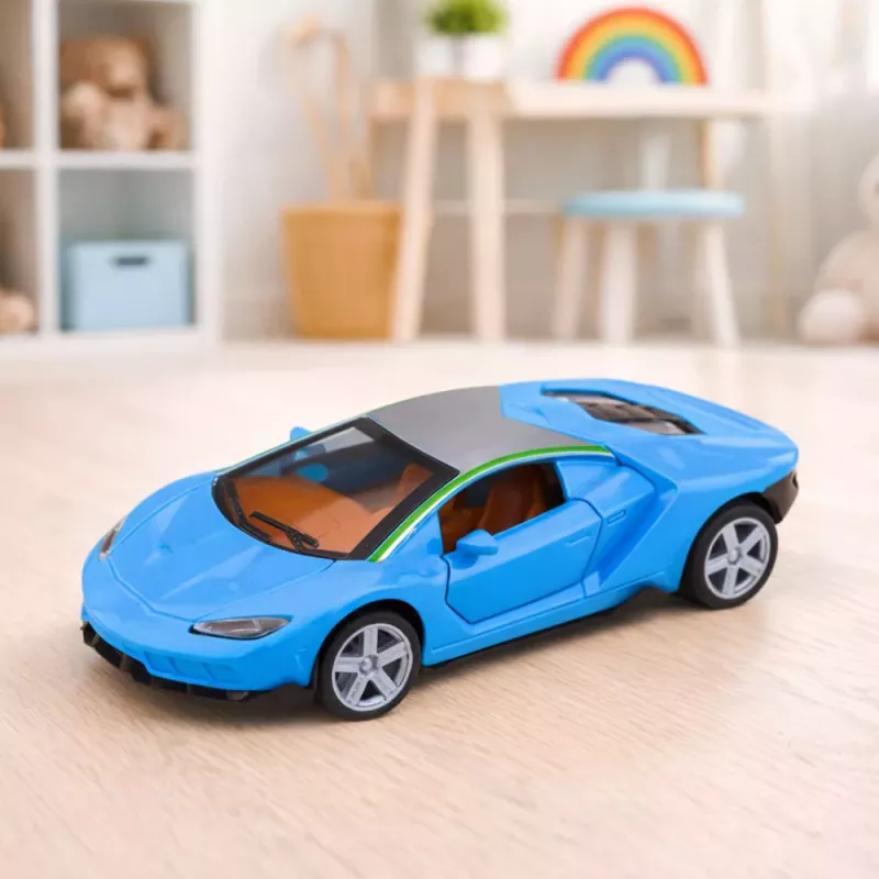 LEAN TOYS Coche deportivo de metal con propulsión, luces y sonidos azul 1:32
