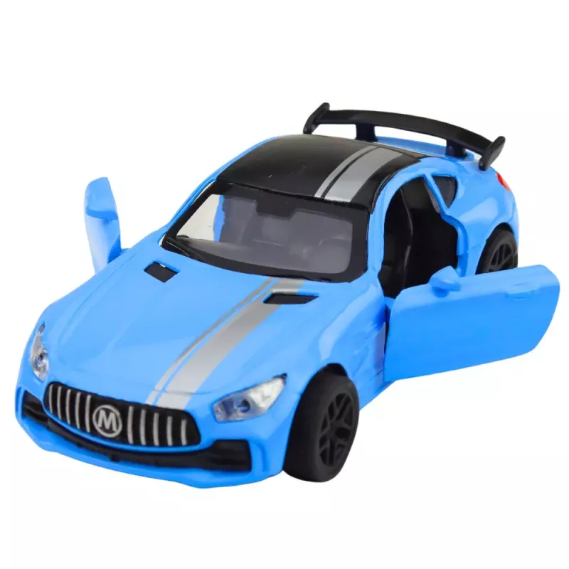 LEAN TOYS Coche deportivo de metal con puertas que se abren, luces y sonidos azul 1:32