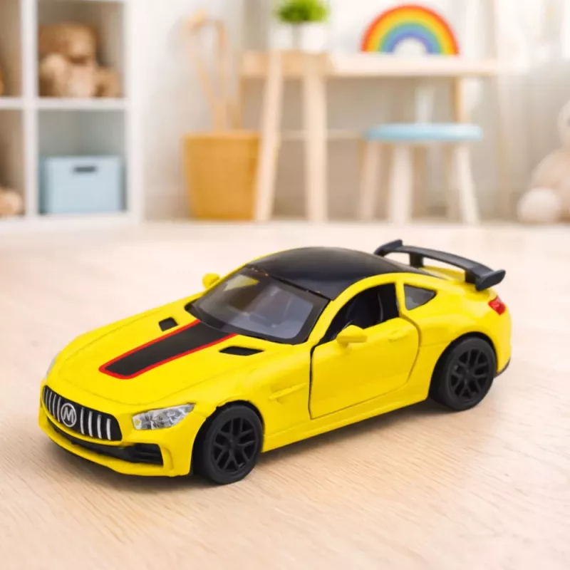 LEAN TOYS Coche deportivo de metal con puertas que se abren, luces y sonidos amarillo 1:32
