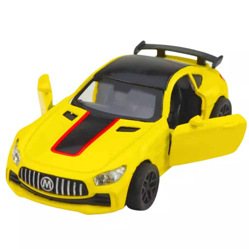 LEAN TOYS Coche deportivo de metal con puertas que se abren, luces y sonidos amarillo 1:32