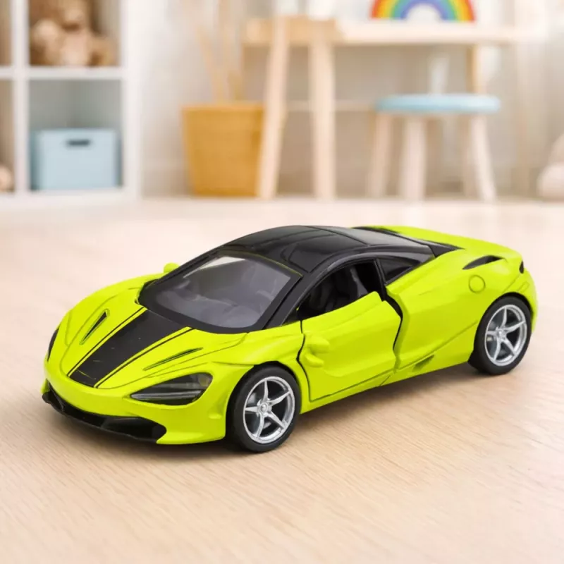 LEAN TOYS Coche deportivo de metal con propulsión, luces y sonidos verde 1:32