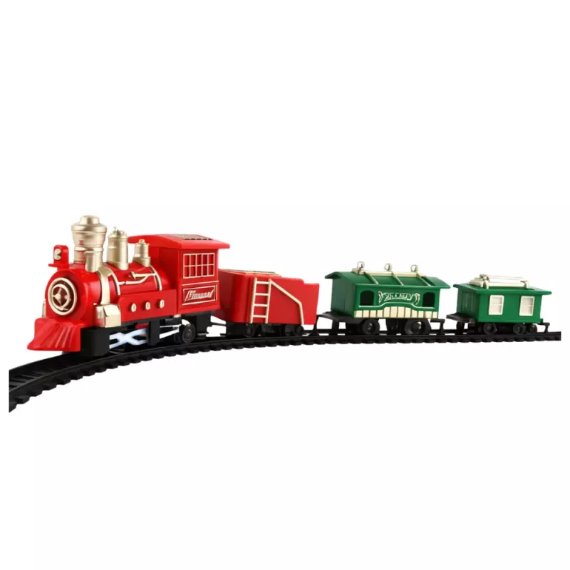 LEAN TOYS Tren clásico miniatura con locomotora a pilas, vagones y vías 13 uds.